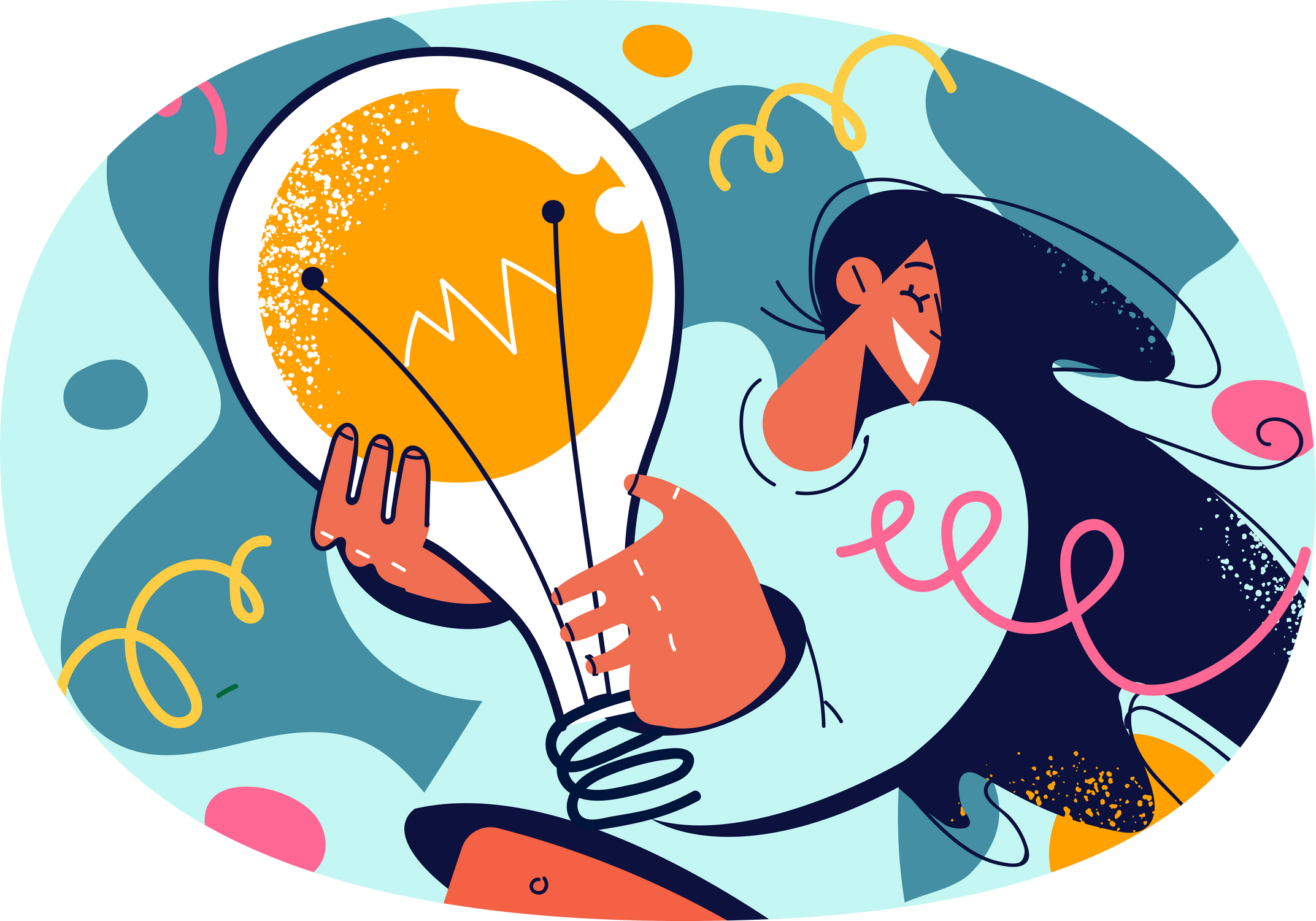 Smiling woman holding lightbulb