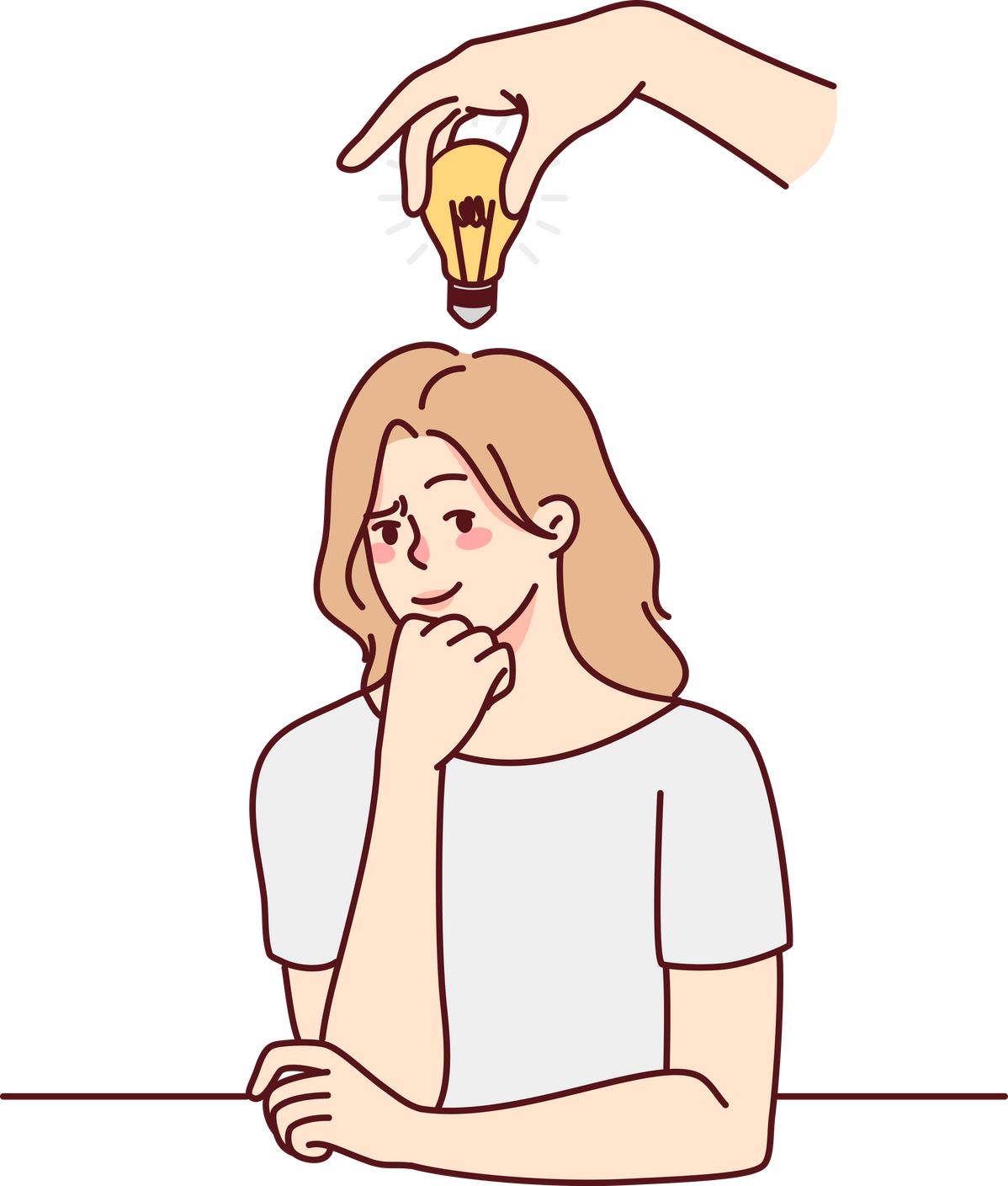 Pensive Woman with Lightbulb Above Head