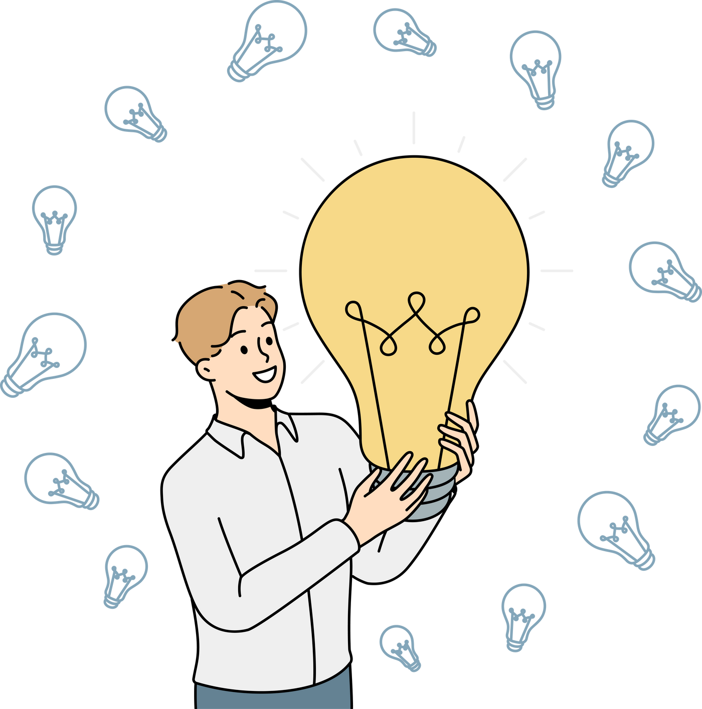 Smiling businessman holding lightbulb