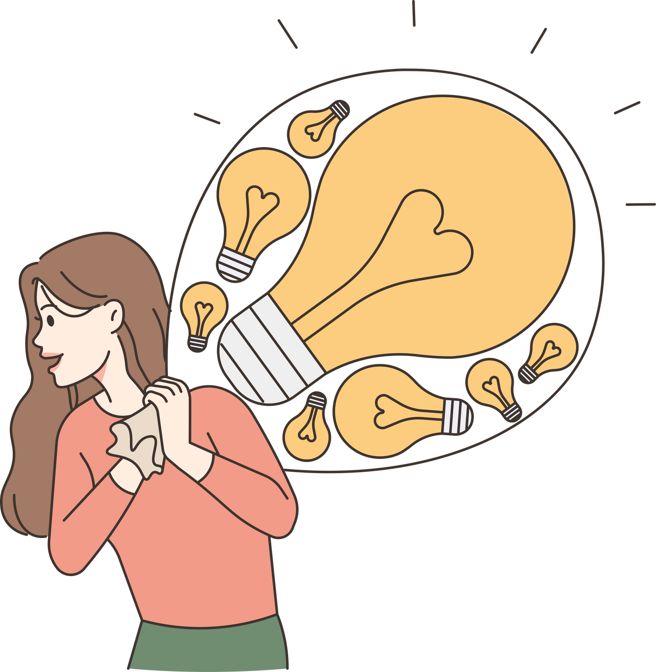 Excited woman carry bag full of lightbulbs