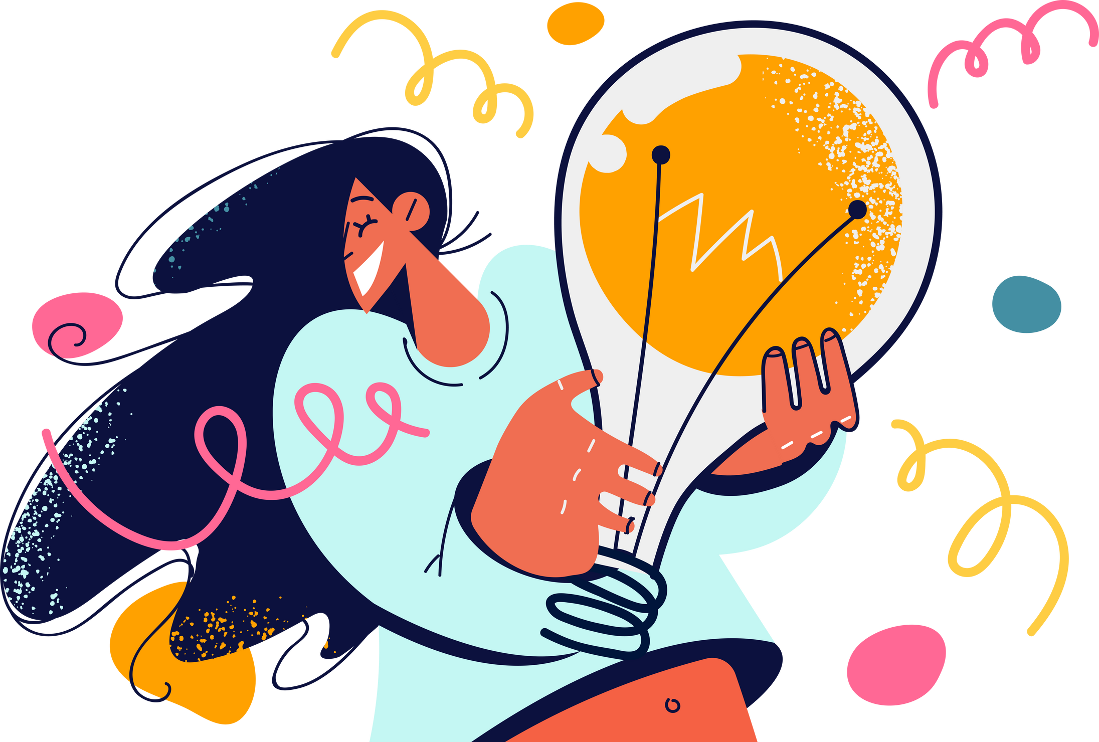 Smiling woman holding lightbulb